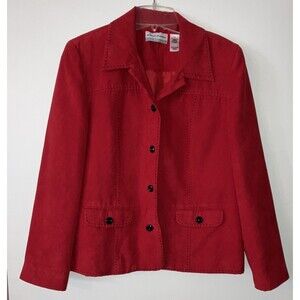 Alfred Dunner Red Womens Blazer Size 12P Jacket Coat Red Black Stitching Retro